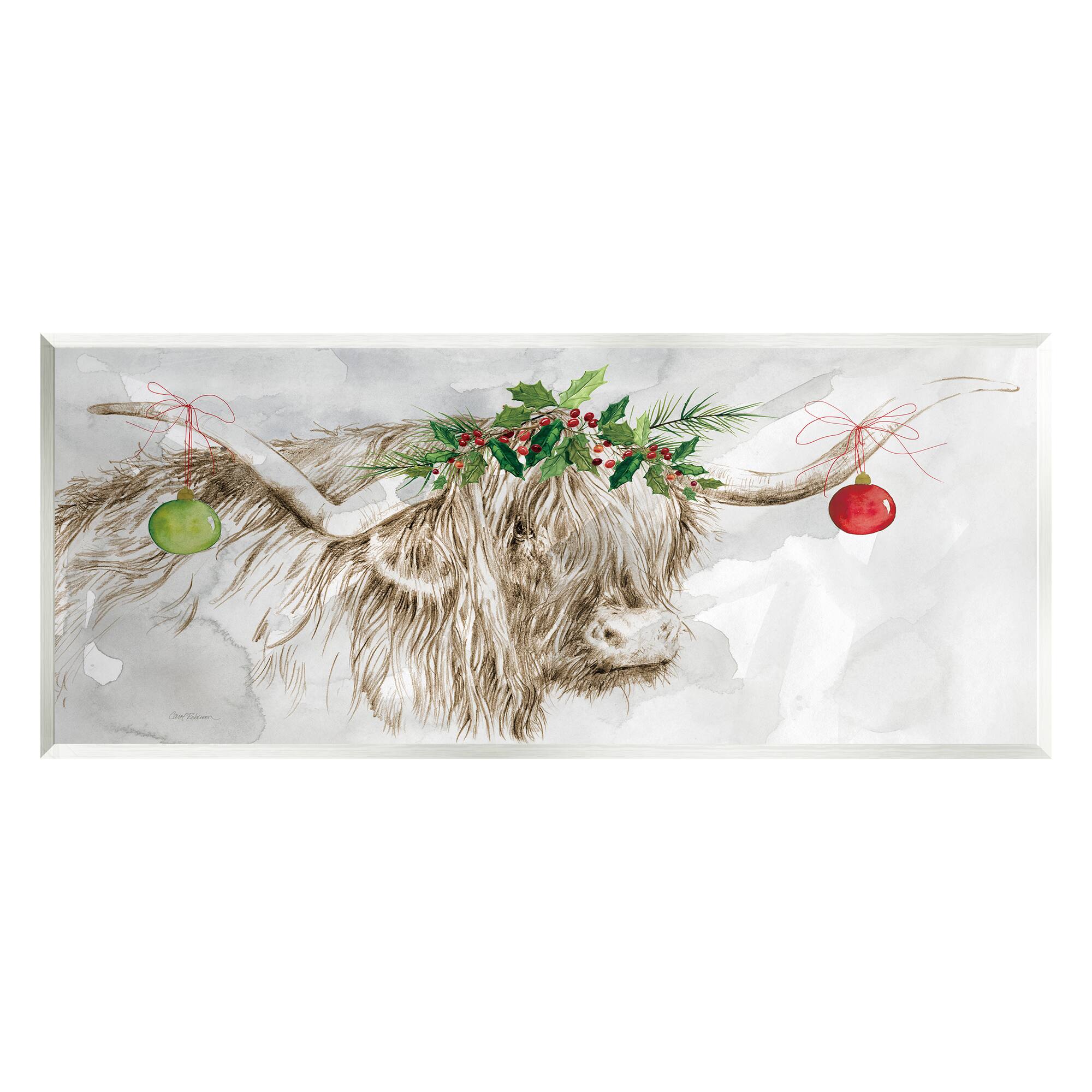 Stupell Industries Cattle with Christmas Ornaments Wall Art